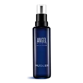 Mugler Angel Elixir Eau de Parfum refill bottle in tall blue spray format on white background